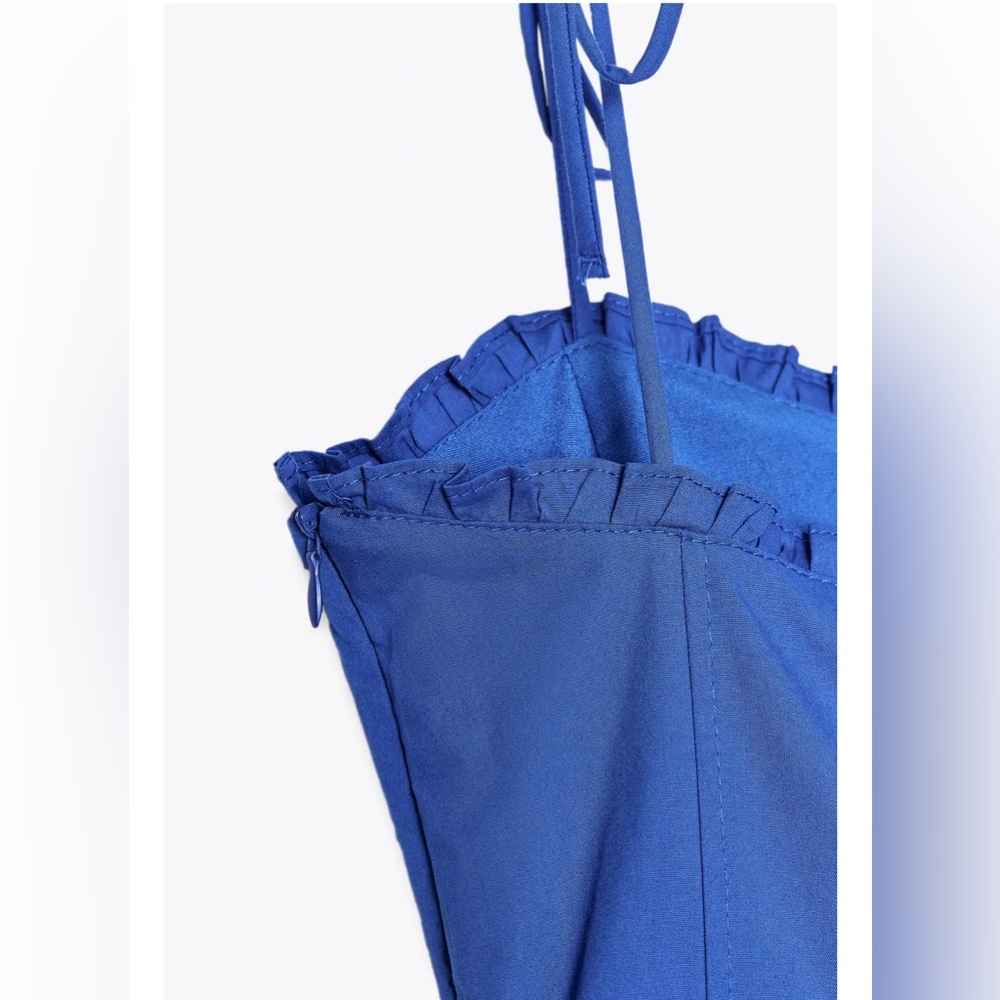 ZARA COTTON POPLIN TIE MIDI DRESS | CORNFLOWER BLUE | L NWT - Picture 12 of 16